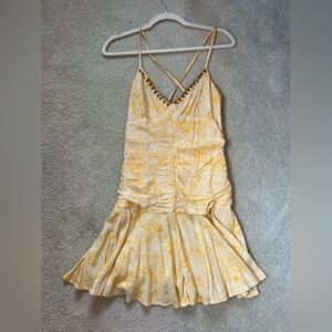 Zara Yellow Beaded Mini Sundress, Size Medium